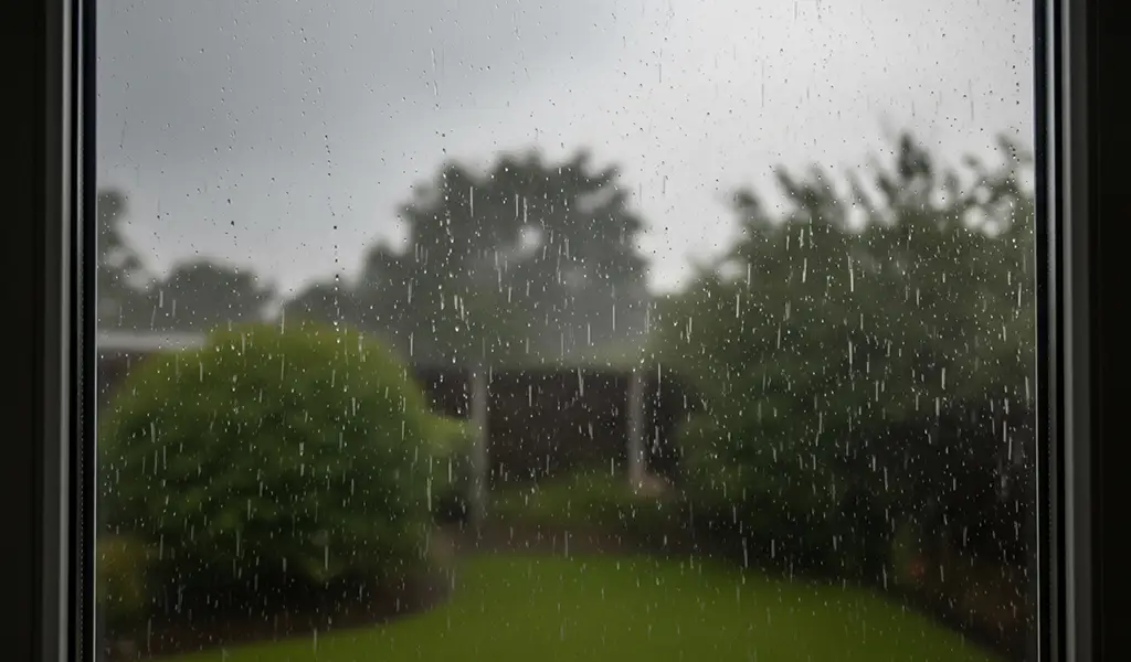 Looking outside from a window on bad rainy weather