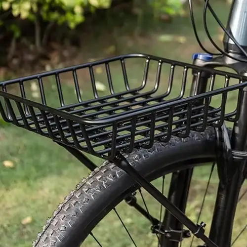 A front mounted basket on a bike