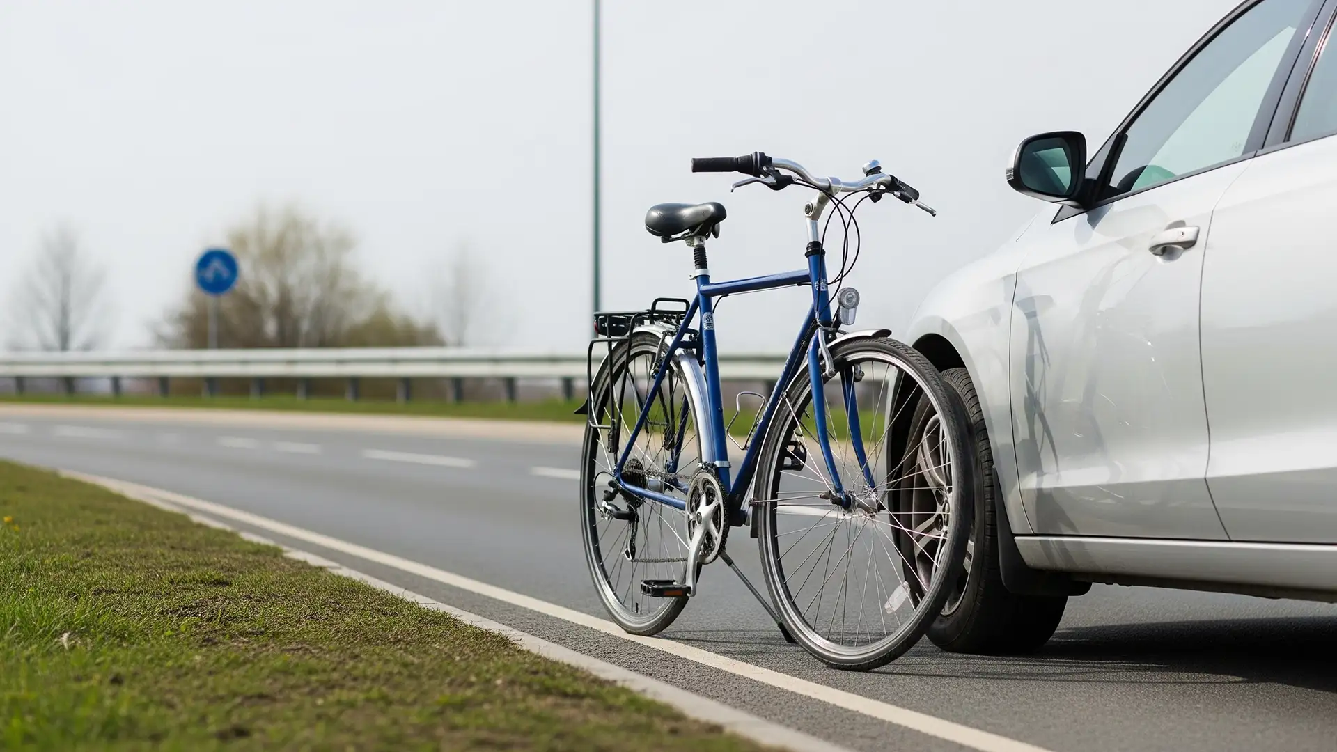 Cars and a bicycle on the road heavy traffic