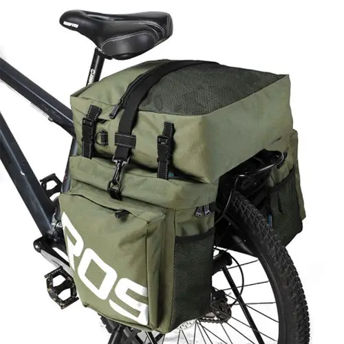 Panniers mounted at the rear of a bicycle