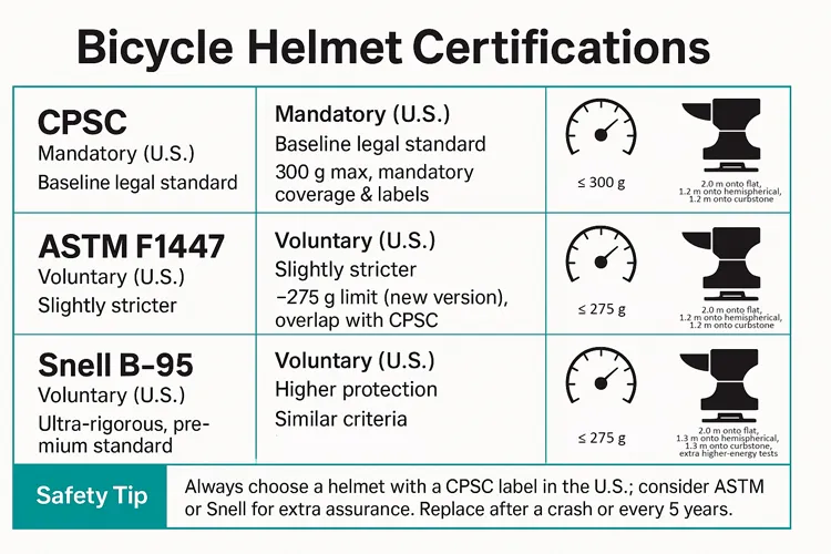 Infographic showing the various US certification labels and their testing praxis
