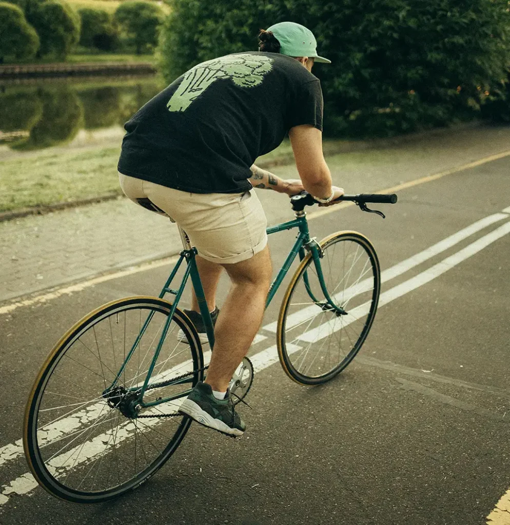 A man bicycling on his daily commute